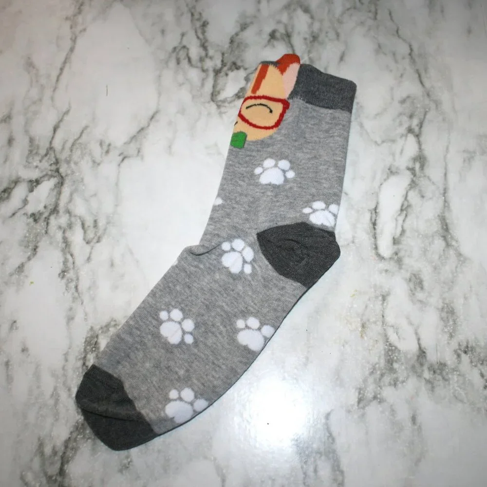 CAT LADY Socks Ankle Short Anklets Animal Print Pawprints Gray Orange Ginger Cat
